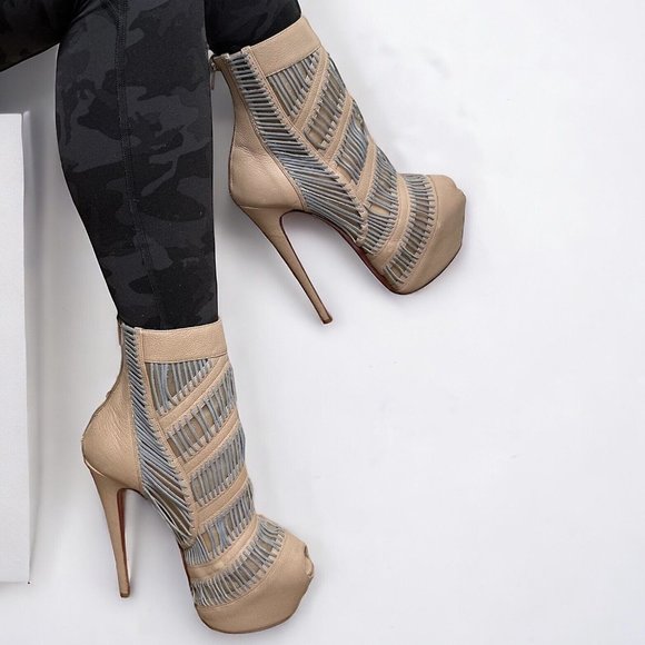 Christian Louboutin Pink and Cream Ankle Booties with Stiletto Heel - Picture 1 of 16